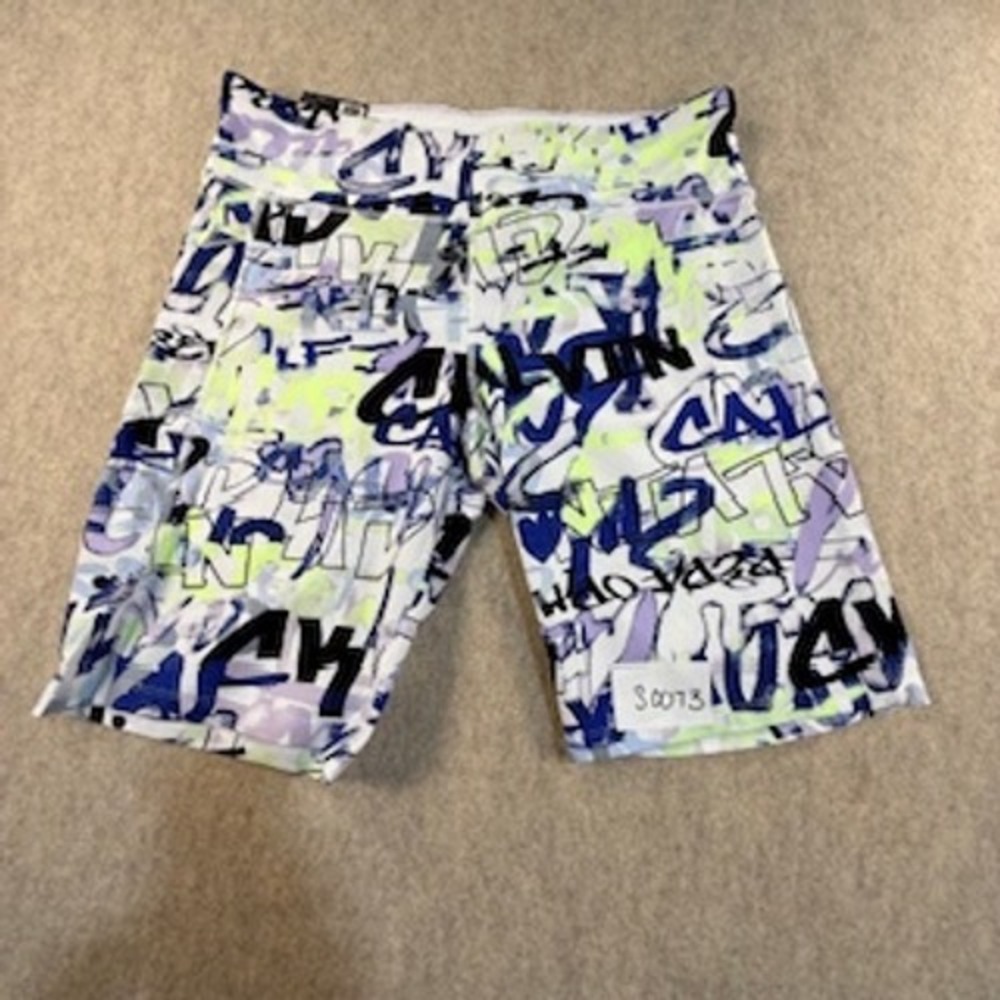 Calvin Klein Performance Womens XXL Graffiti Logo Bike Shorts Blue Neon 9 Inseam